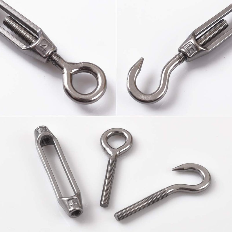 Cozihom , M4 Hook & Eye, C to O Turnbuckle 304 Stainless Steel, Hardware Kit for Wire Rope Tension, for Sun Shade, Tent Installation, Anti-Rust, 6 Packs - Image 3